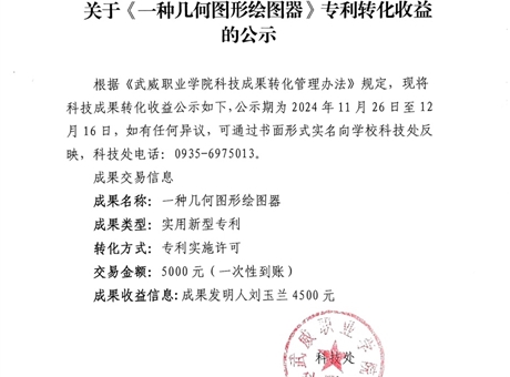 关于《一种几何图形绘图器》专利转化收益的公示